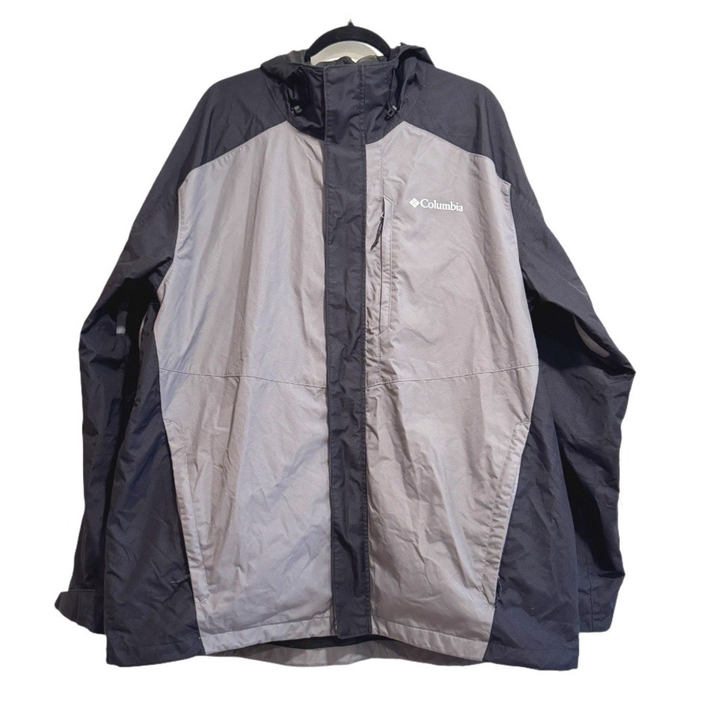 Columbia Interchange Omni-Tech Jacket 100% Nylon‎ Hooded Gray Black Men 1X